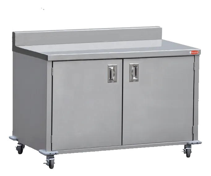 Steril-Sil ENC48-FLAT 48" x 24-3/4" x 36"H Stainless Steel Food Pan Counter, Mobile, Solid Top, Enclosed Base