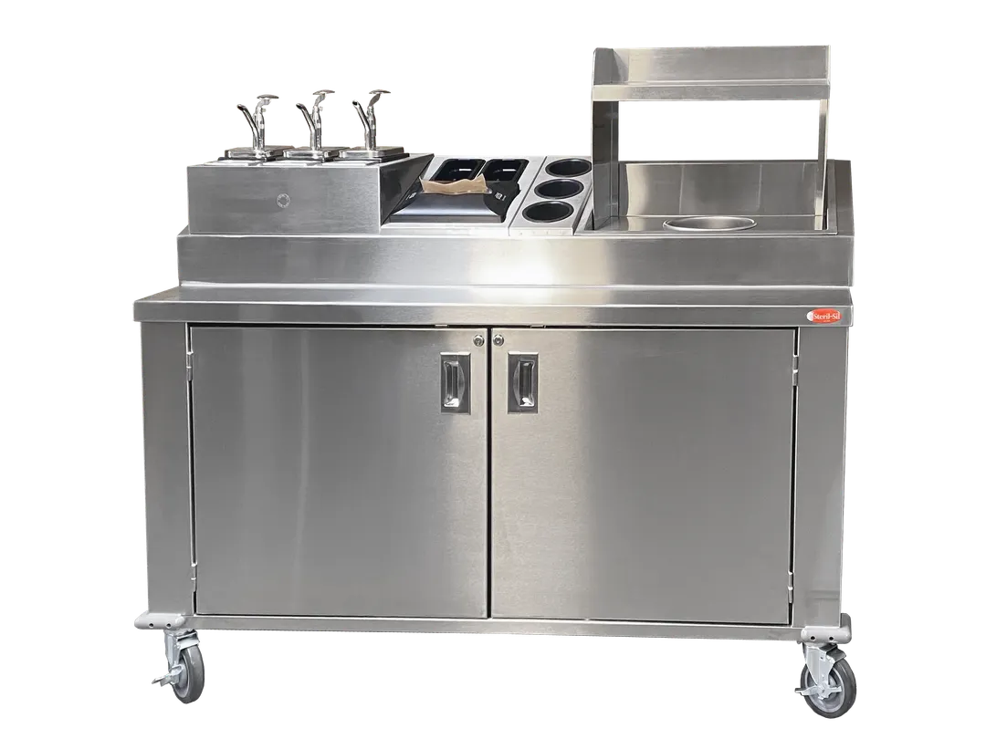 Steril-Sil KIT-ENC60-551 60" Stainless Steel 3 Insert Silverware Dispensing Cart w/ Enclosed Base