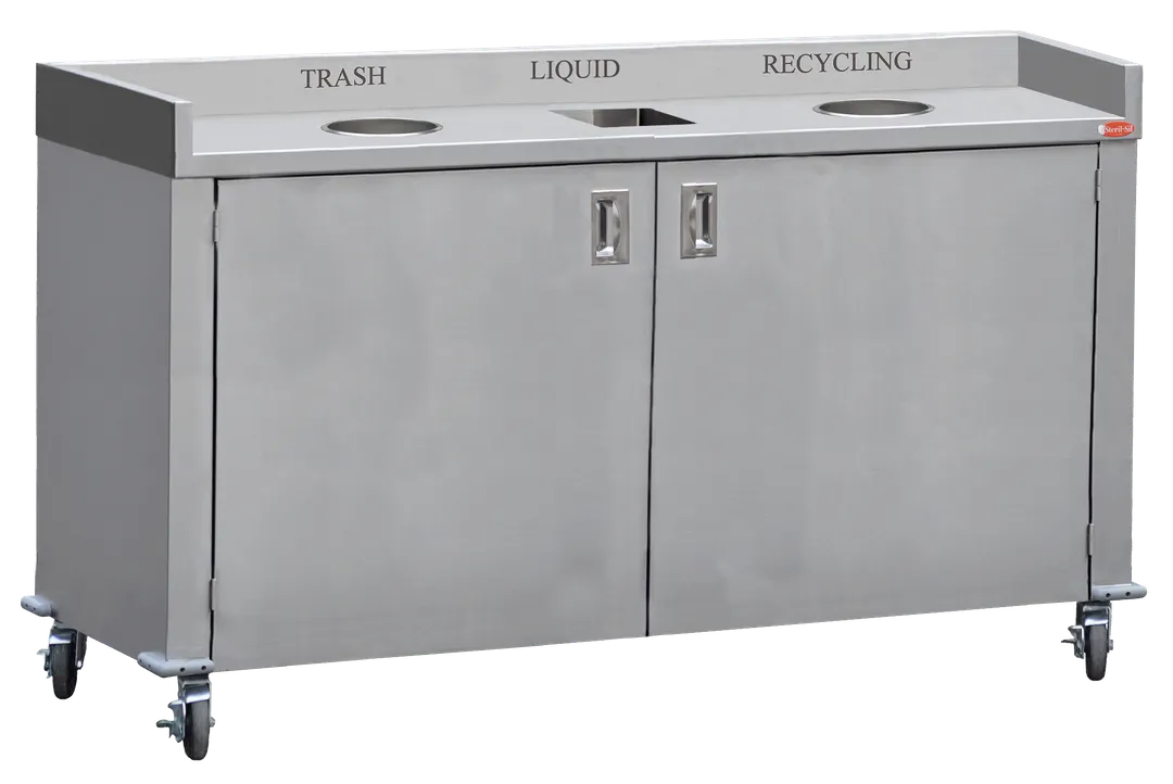 Steril-Sil MTC66-2-DMP Trash/Recycling Unit, 66"W x 34"D x 40"H, Stainless, Dump Basin, 40‑Gallon Cans