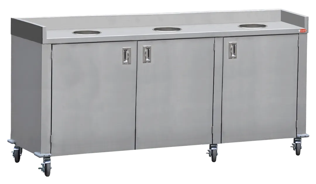Steril-Sil MTC83-3 Mobile Trash Recycling Counter, 83"W x 33.75"D x 40"H, Stainless Steel, Heavy Duty