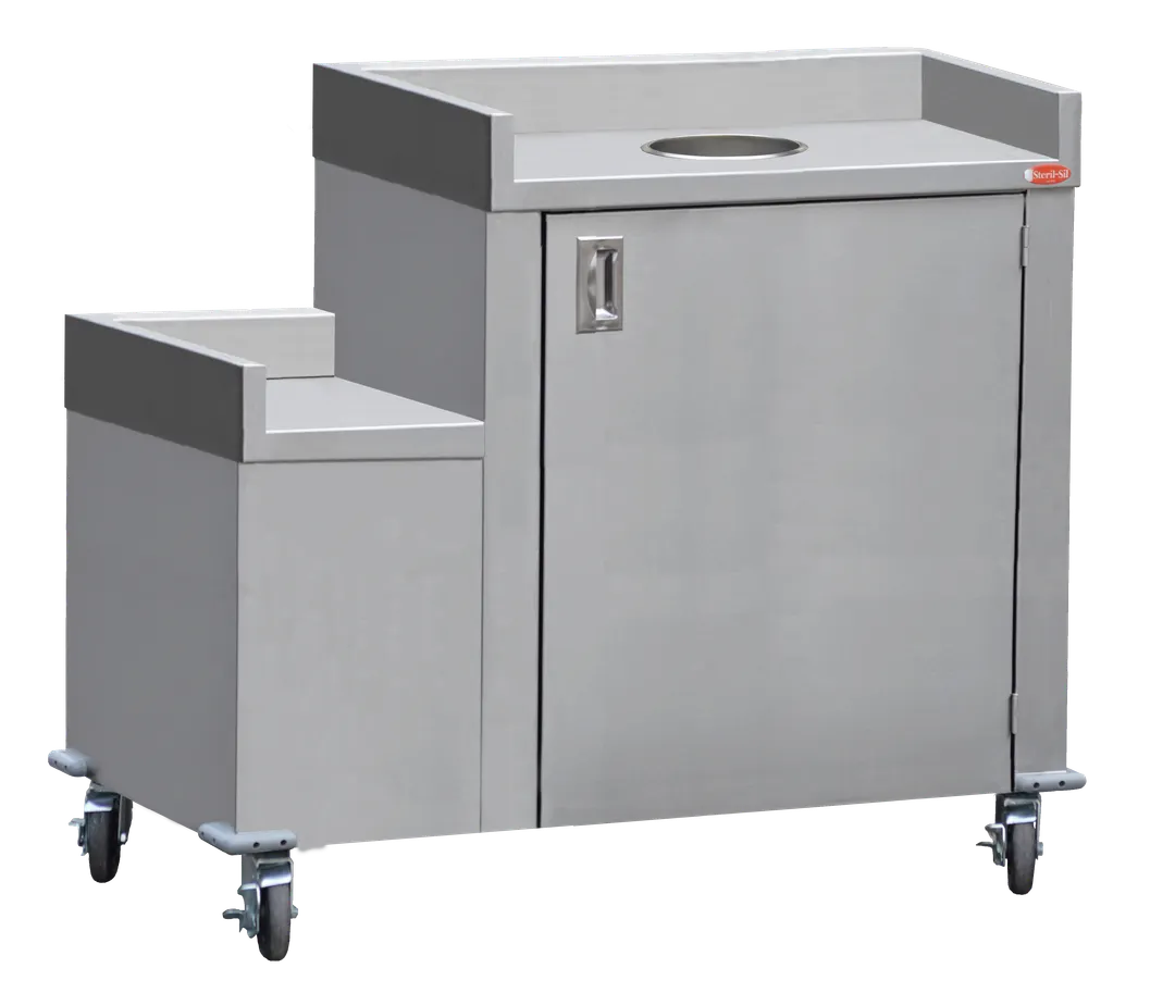 Steril-Sil TTR48-L Mobile Trash Recycling Counter, 48"W x 33.75"D x 40"H, Stainless Steel, 40‑Gallon