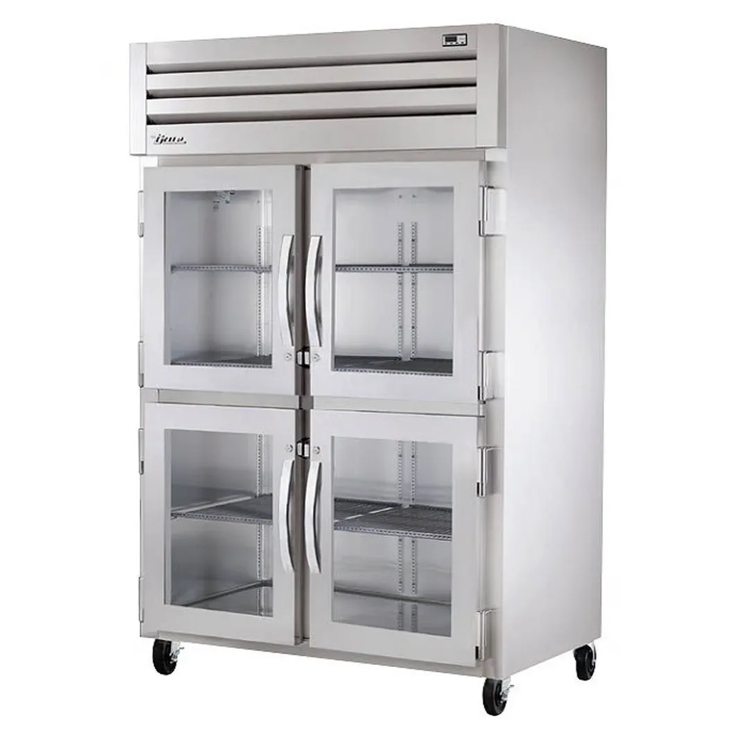True STG2H-4HG 2-Section Reach-In Heated Holding Cabinet, 4 Glass Half Doors, 6 Chrome Shelves, Stainless Steel Front