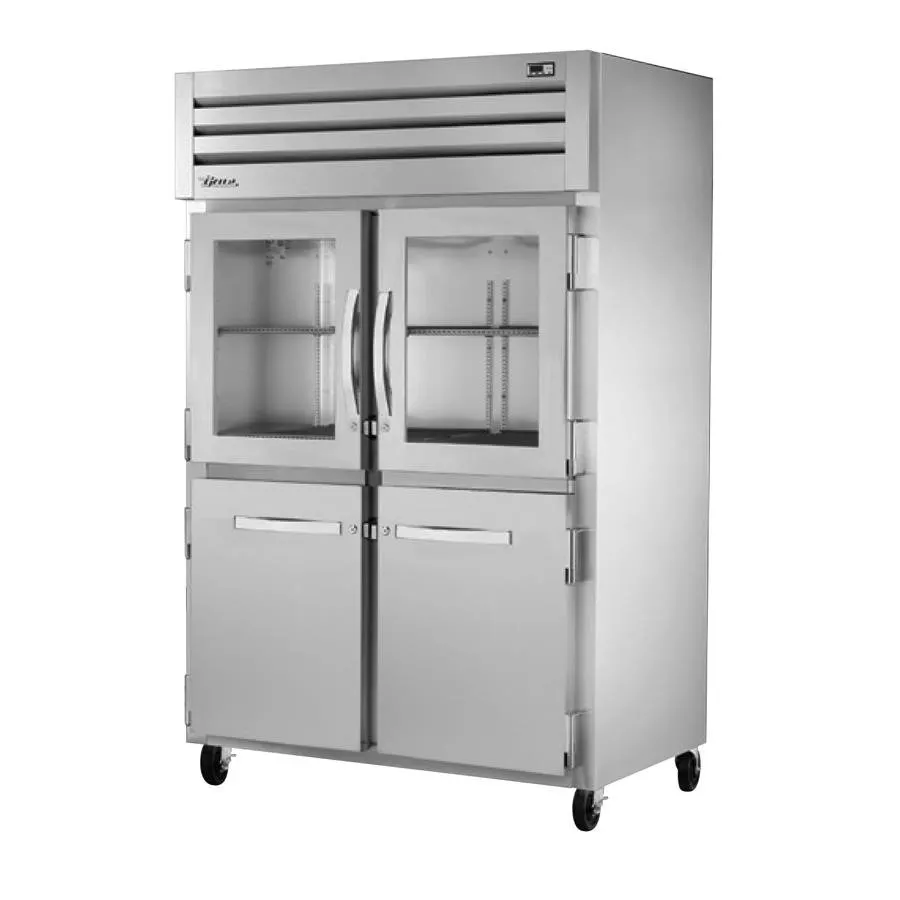 True STG2R-2HG/2HS-HC 52" 2-Section Reach-In Refrigerator w/ 2 Glass & 2 Solid Half Doors, Top Mount, Stainless Steel Front-Aluminum Sides