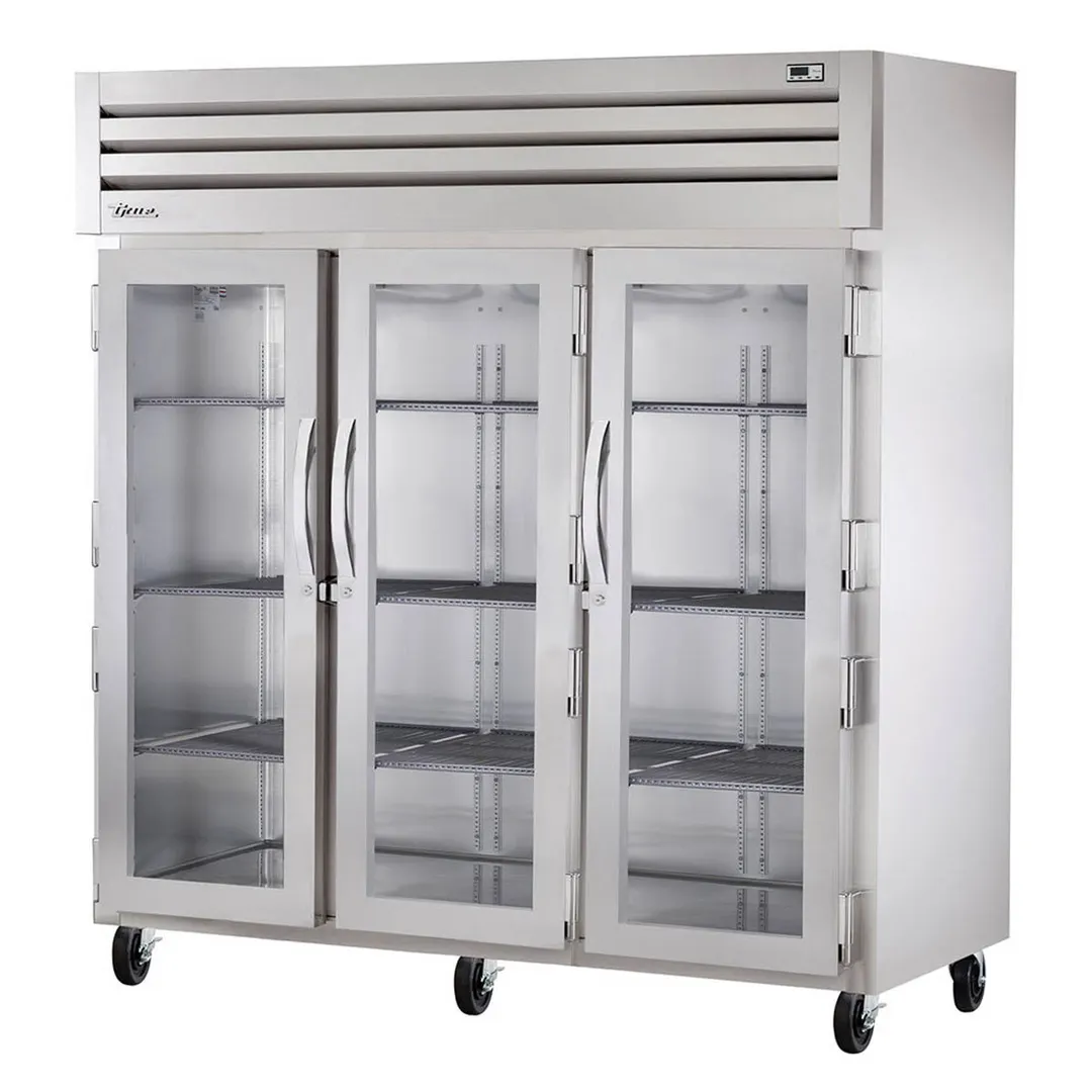 True STG3R-3G 77" 3-Section Reach-In Refrigerator w/ 3 Glass Doors, Top Mount, Stainless Steel Front-Aluminum Sides