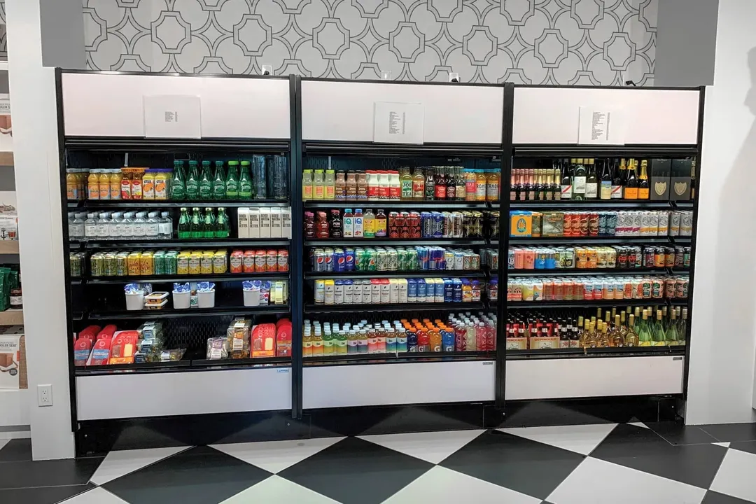 Structural Concepts B4732TM 47" Vertical Self-Service Open Air Merchandiser, Laminate Exterior, Self-Contained Top Mounted, 4 Shelves, High Profile, w/ LED Lighting