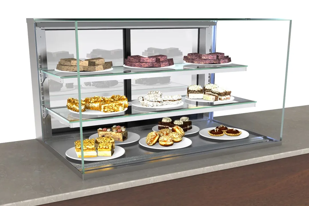Structural Concepts NE3627DSV 36" Reveal® Full Service Non-Refrigerated Slide In Counter Case, (2) Removable & Adjustable Clear Glass Shelving - Black
