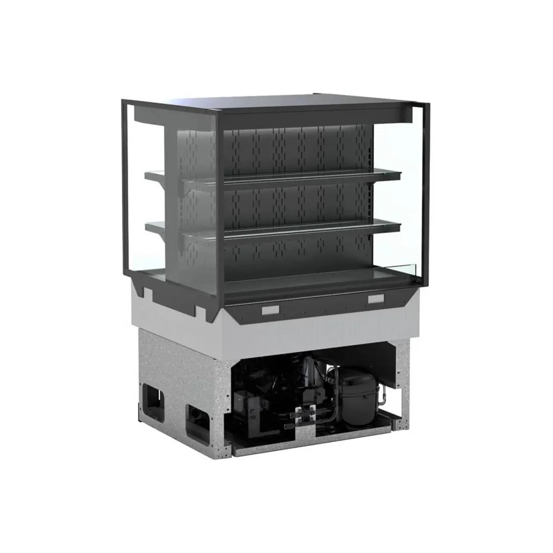 Structural Concepts NE3627RSSV2 Reveal® Self-Service Refrigerated Slide In Counter Case, 4 Shelves, Open Flat, Glass Side Panels