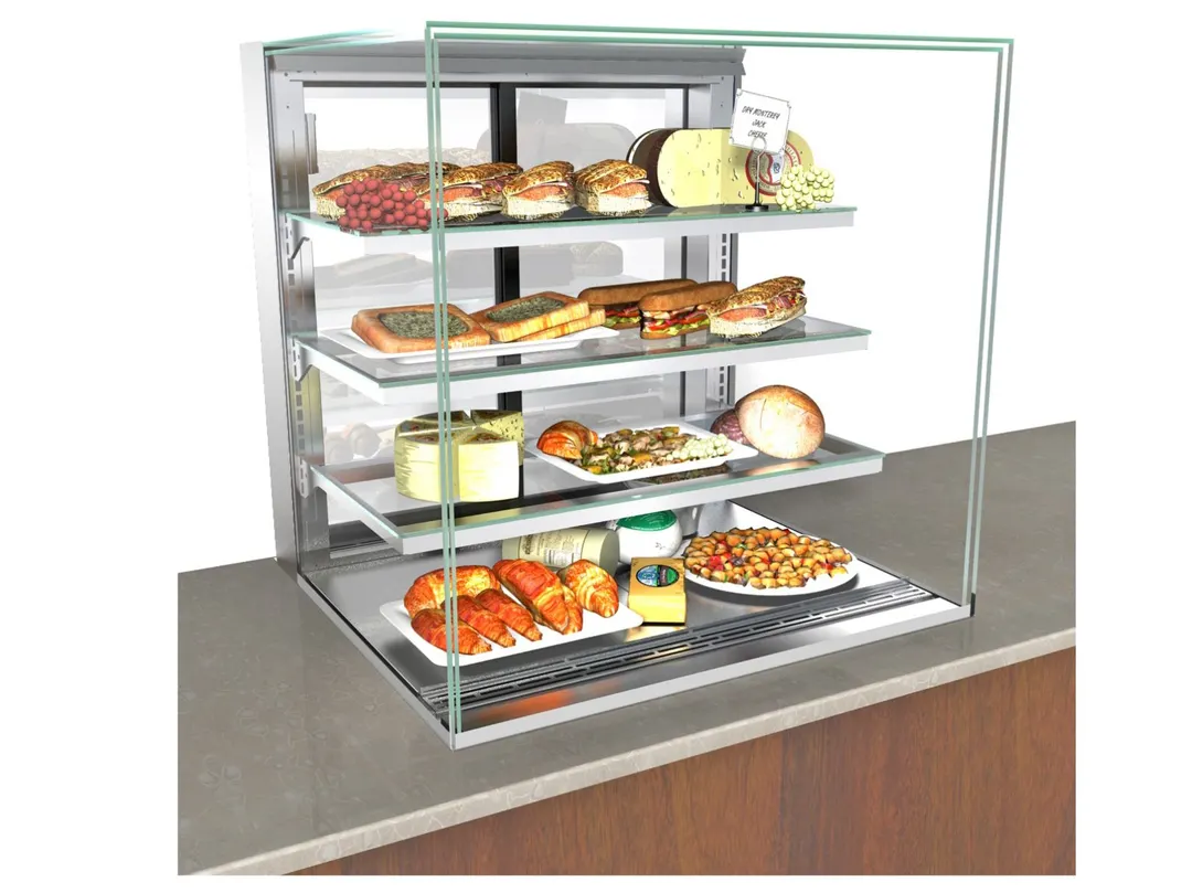 Structural Concepts NE3635RSV 36" Reveal® Full Service Refrigerated Slide In Counter Case, 3 Shelves, Open Flat, w/ Rear Sliding Doors