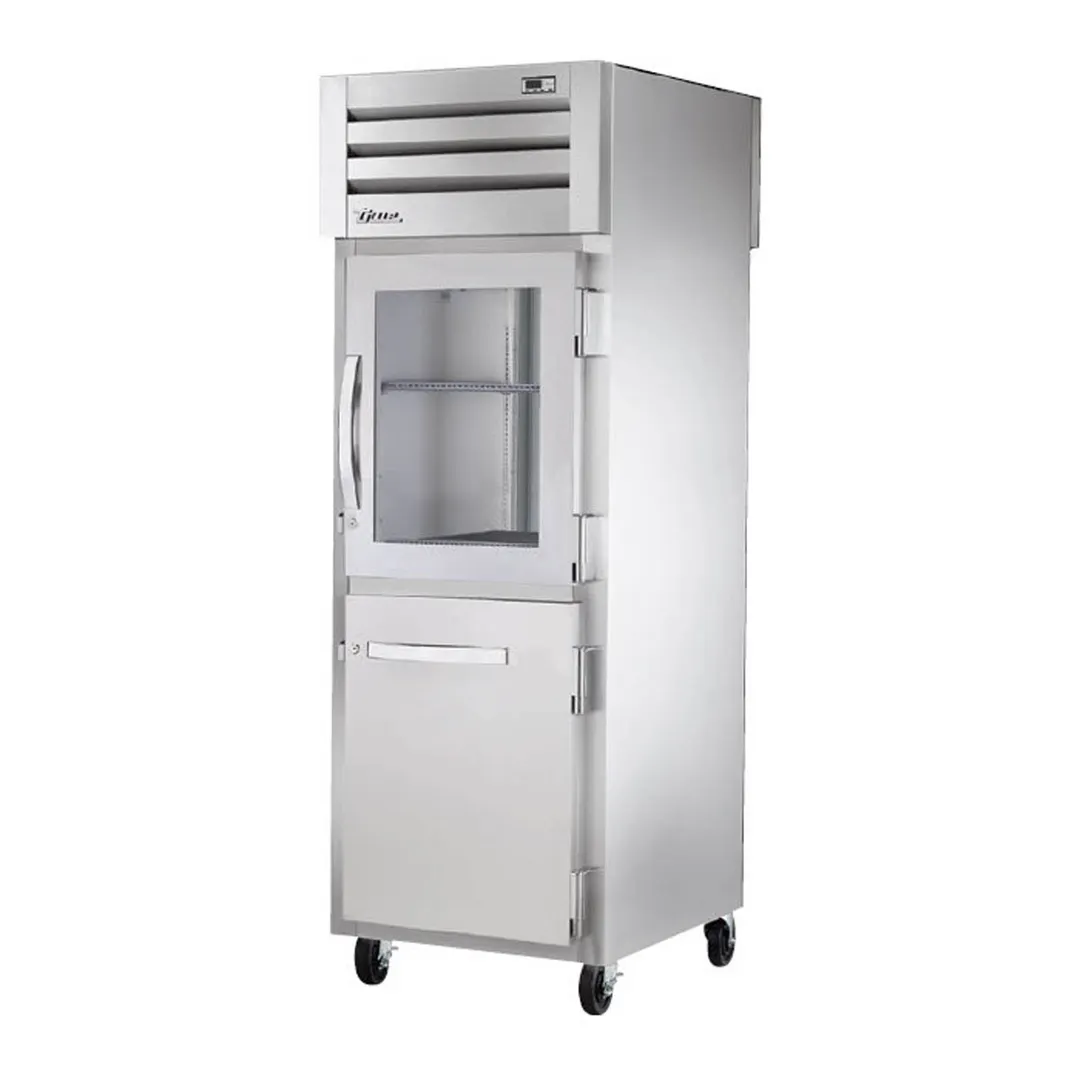 True STR1RPT-1HG/1HS-1G-HC Pass-Thru Half Front / Glass Rear Swing Doors Refrigerator 