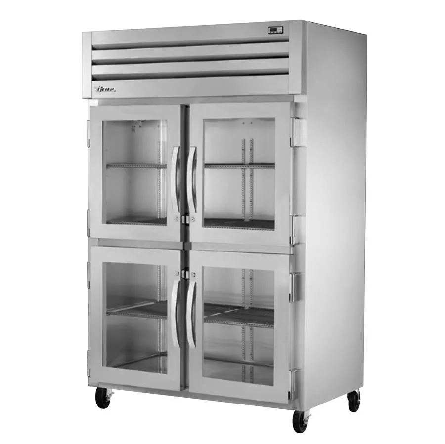 True STR2R-4HG-HC 52" 2-Section Reach-In Refrigerator w/ 4 Glass Half Doors, Top Mount, Stainless Steel