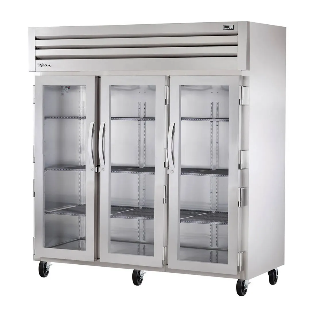 True STR3R-3G 77" 3-Section Reach-In Refrigerator w/ 3 Glass Doors, Top Mount, Stainless Steel