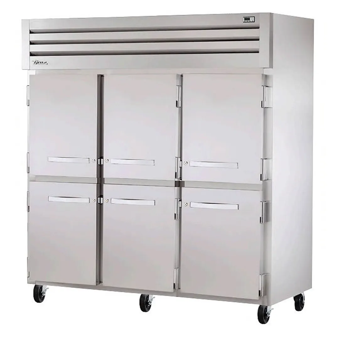 True STR3R-6HS 77" 3-Section Reach-In Refrigerator w/ 6 Solid Half Doors, Top Mount, Stainless Steel