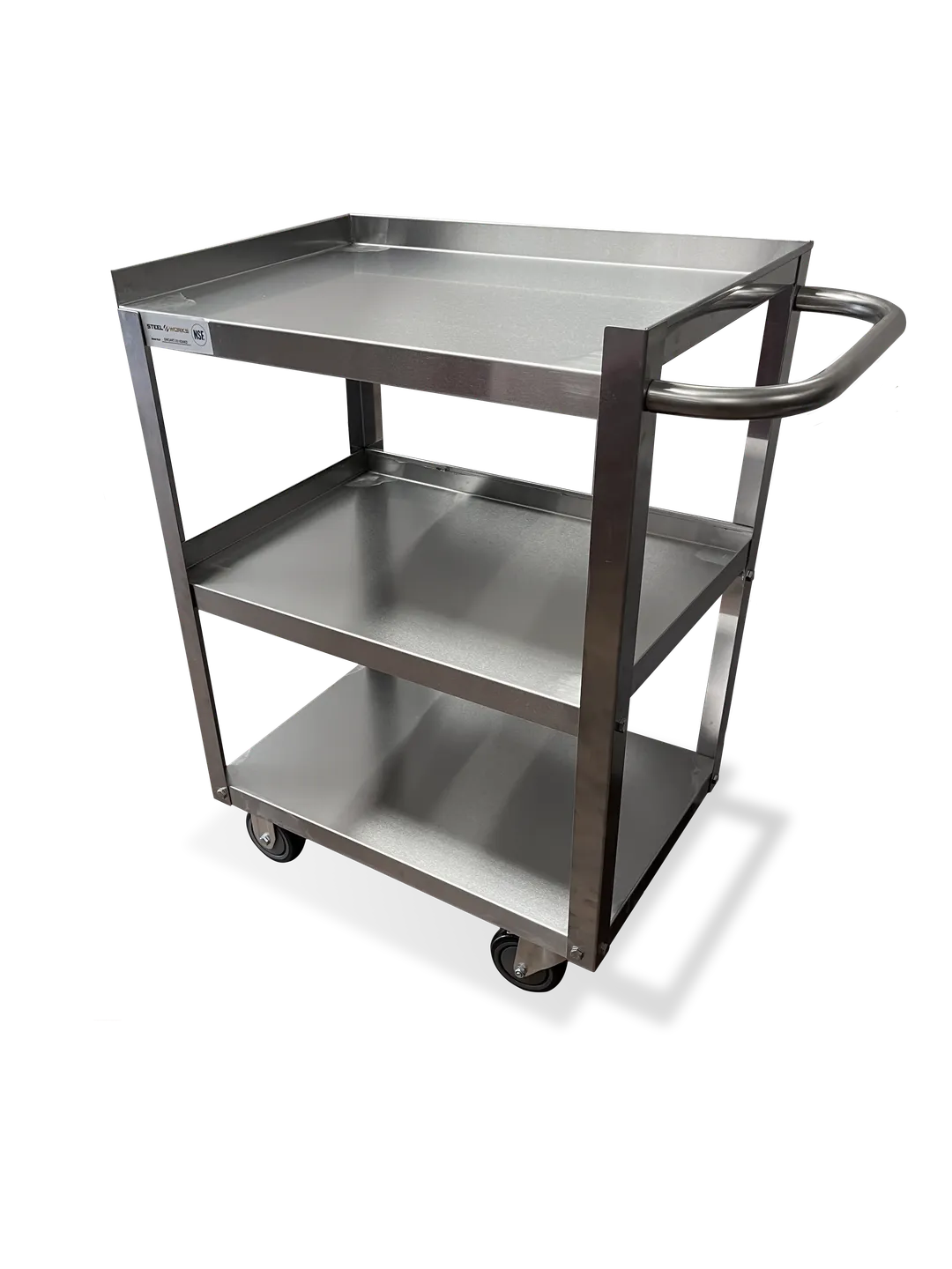 Steel Works SWCART-3S1624KD Stainless Steel 3-Shelf Utility / Bus Cart 