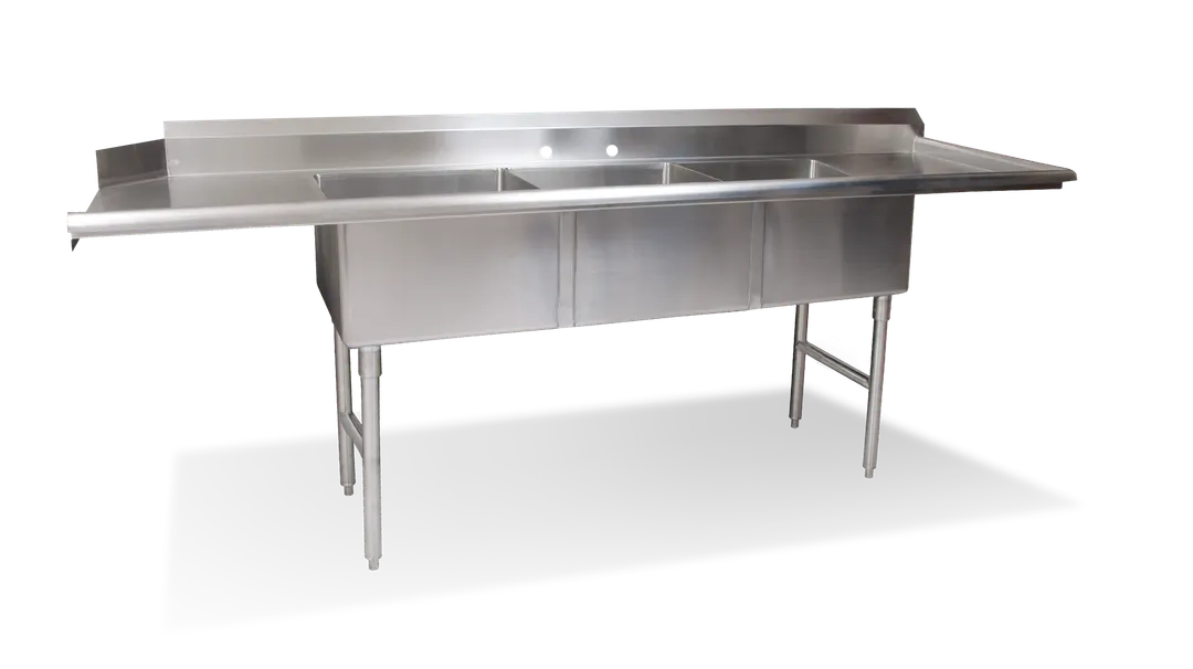 Steel Works SWDTC-3-90R 90" Soiled Dishtable w/3 Compartments, 16 Gauge Stainless / Right Drainboard
