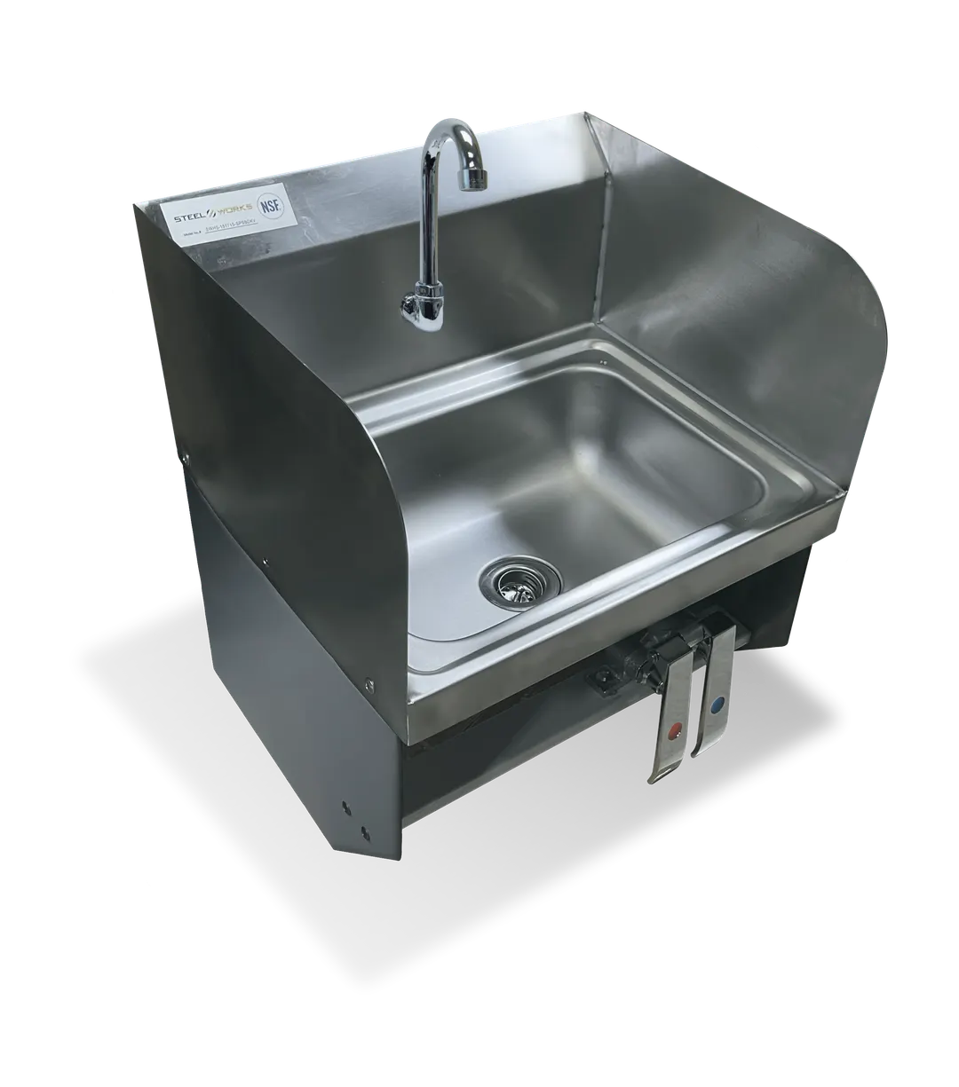 Steel Works SWHS-151715-SPSBDKV 15" Wall Mounted Hand Sink w/Faucet & Knee Valves - 20 g/3 Splashes