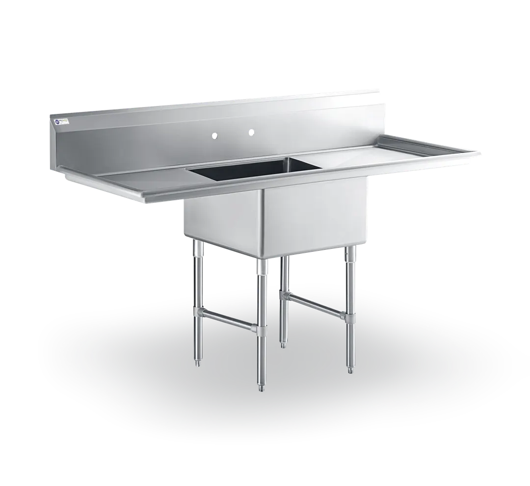 Steel Works SWS1C162012-18LR-318 52"  One Compartment Sink, 16"W x 20"L Bowl With 2 Drainboards