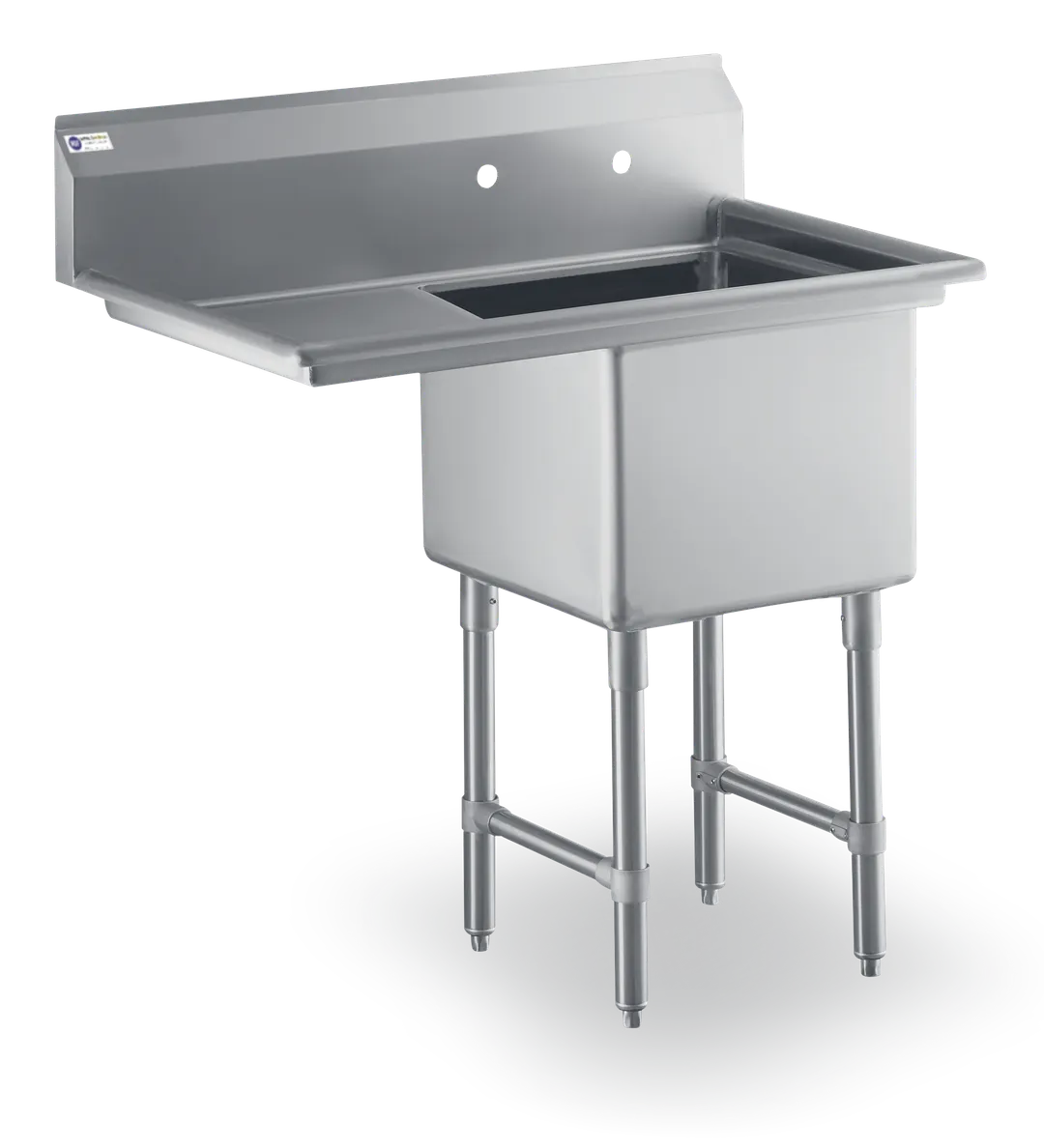 Steel Works SWS1C162012-24L-318 42.5" One Compartment Sink, 16"W x 20"L Bowl With Left-Hand Drainboards