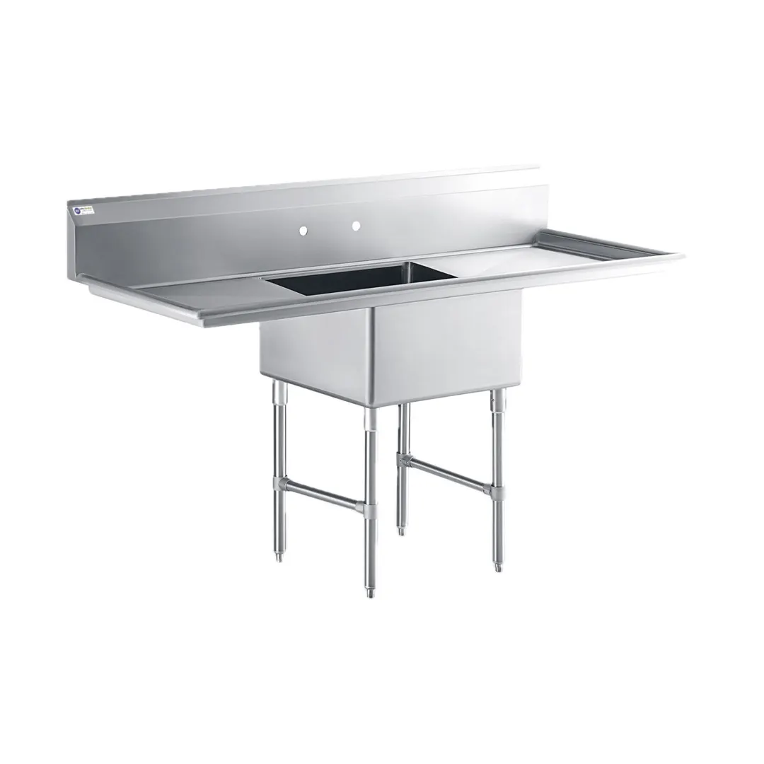 Steel Works SWS1C242414-18LR-316 60" One Compartment Sink, 24"W x 24"L Bowl With 2 Drainboards