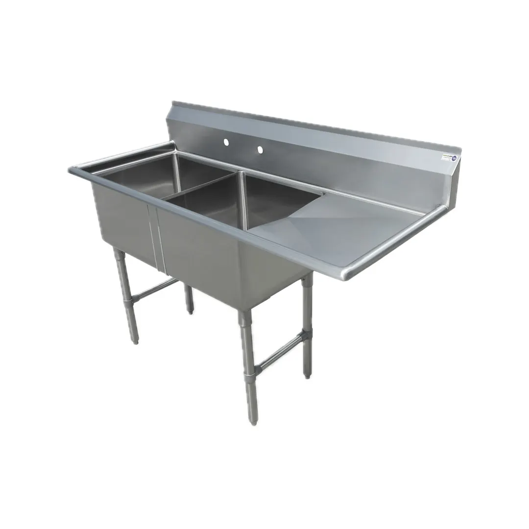 Steel Works SWS2C162012-18R-318 52" Two Compartment Sink, 16"W x 20"L Bowl With Right-Hand Drainboard