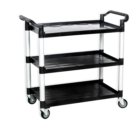Steel Works SWT-2042 3-Tier Service Cart, 19.75" x 42.5" x 37.875"H, 350 lbs, Aluminum Tubing, Grey/Black