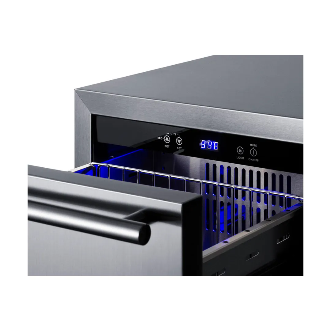 Summit ADRD18OS 18" Outdoor Undercounter Refrigerator w/ 2 Drawers, Stainless Steel, 3.4 cu.ft.