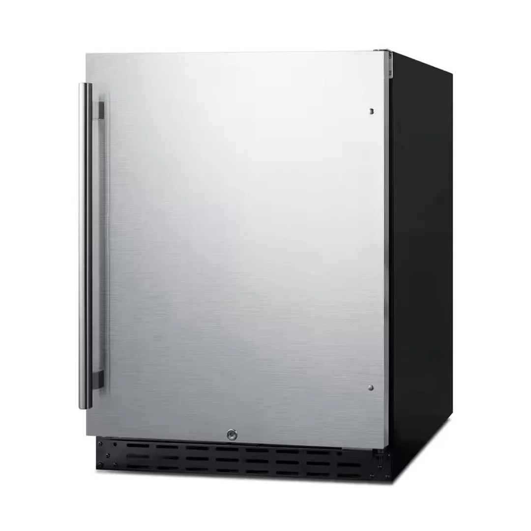 Summit AL55 24" Built-in or Freestanding Undercounter Refrigerator in Black, Stainless Steel Door, 4.2 cu.ft