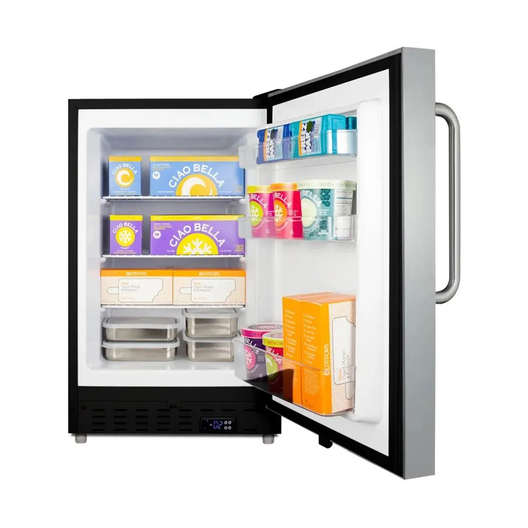 Summit ALFZ37BSSTB 20" Built-in or Freestanding Undercounter Freezer w/ Stainless Steel Door and Towel Bar Handle, 2.68 cu. ft.