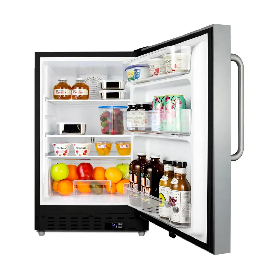 Summit ALR47BSSTB 20" Built-in or Freestanding Undercounter Refrigerator in Black, Stainless Steel Door, Towel Bar Handle, 3.5 cu. ft.