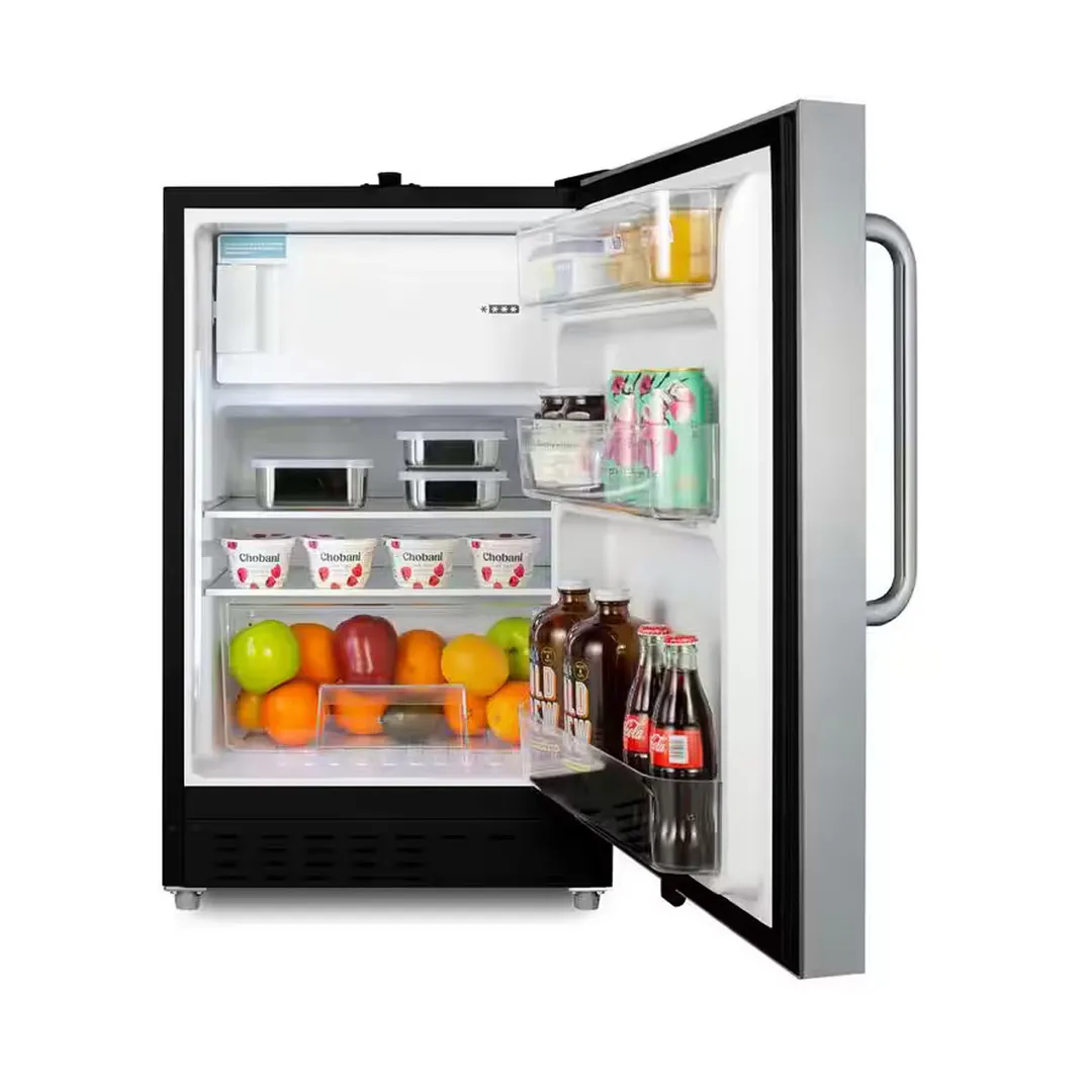 Summit ALRF49BSSTB 19" Undercounter Refrigerator Freezer in Black, w/ Stainless Steel Door, Towel Bar Handle, 2.68 cu. ft.