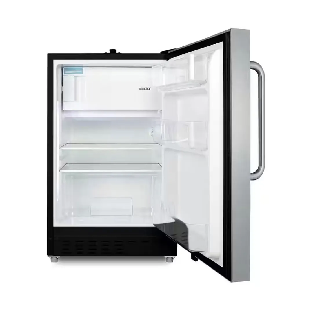 Summit ALRF49BSSTB 19" Undercounter Refrigerator Freezer in Black, w/ Stainless Steel Door, Towel Bar Handle, 2.68 cu. ft.
