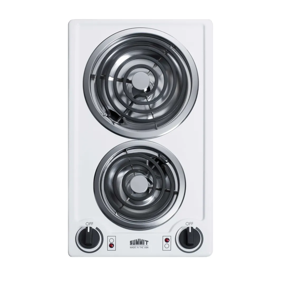 Summit CCE211WH 12" Electric Radiant Cooktop w/ (2) Spiral Burners, Manual Controls, White Porcelain, 1.5 kW, 115v
