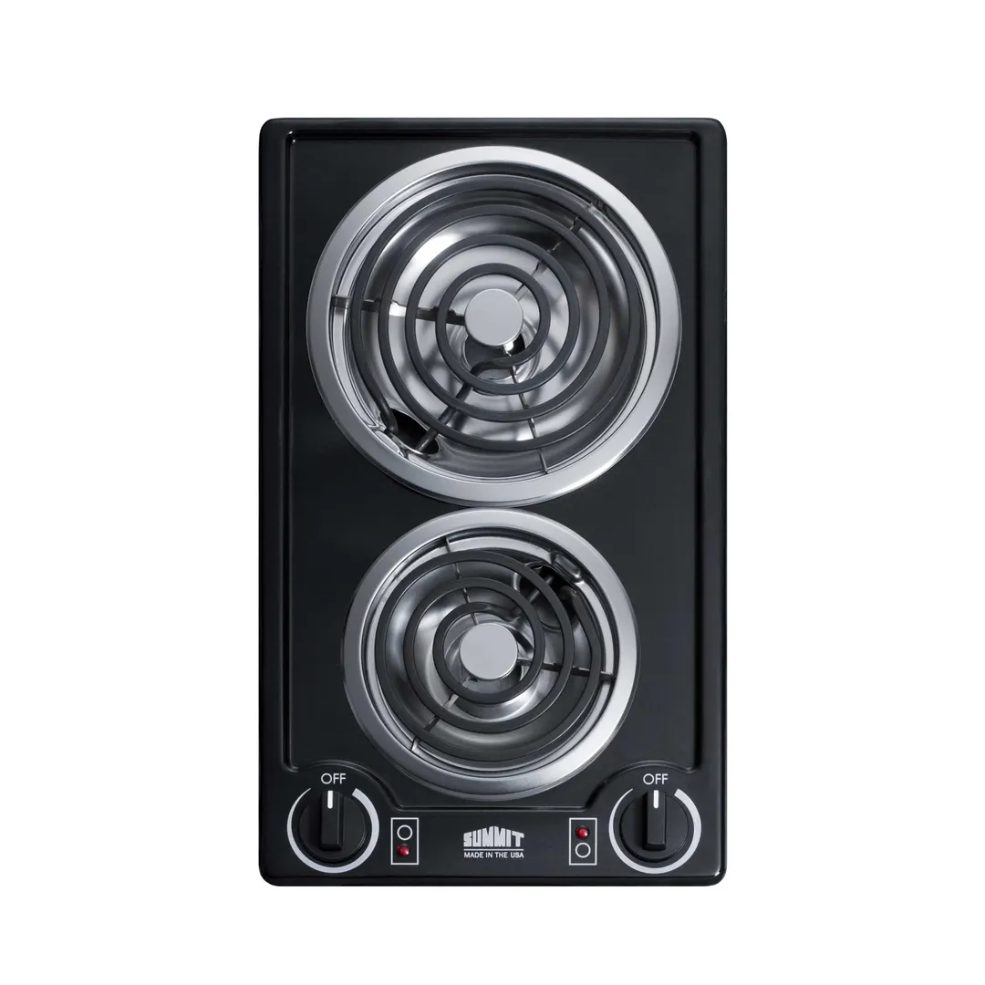 Summit CCE212BL 12" Electric Radiant Cooktop w/ (2) Spiral Burners, Manual Controls, Black Porcelain, 1.5 kW, 115v