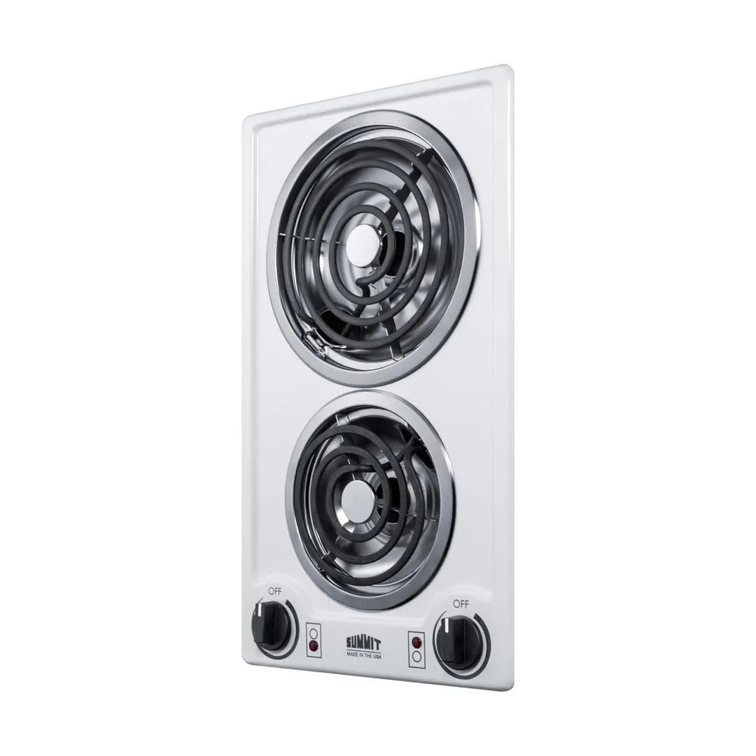 Summit CCE225WH 12" Electric Radiant Cooktop w/ (2) Spiral Burners, Manual Controls, White Porcelain, 1.625 kW, 230v