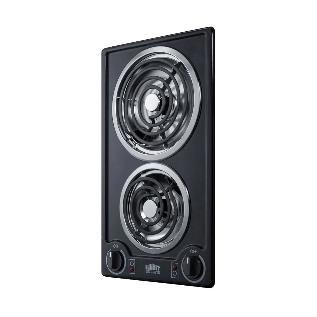 Summit CCE226BL 12" Electric Radiant Cooktop w/ (2) Spiral Burners, Manual Controls, Black Porcelain, 1.625 kW, 230v
