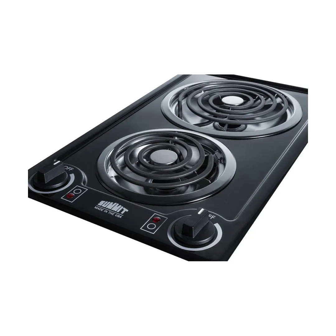 Summit CCE226BL 12" Electric Radiant Cooktop w/ (2) Spiral Burners, Manual Controls, Black Porcelain, 1.625 kW, 230v