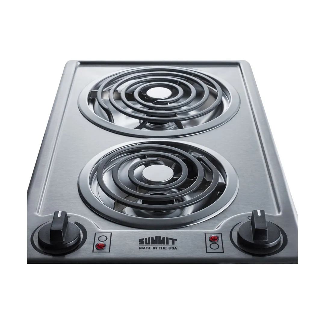 Summit CCE227SS 12" Electric Radiant Cooktop w/ (2) Spiral Burners, Manual Controls, Stainless Steel, 1.625 kW, 230v