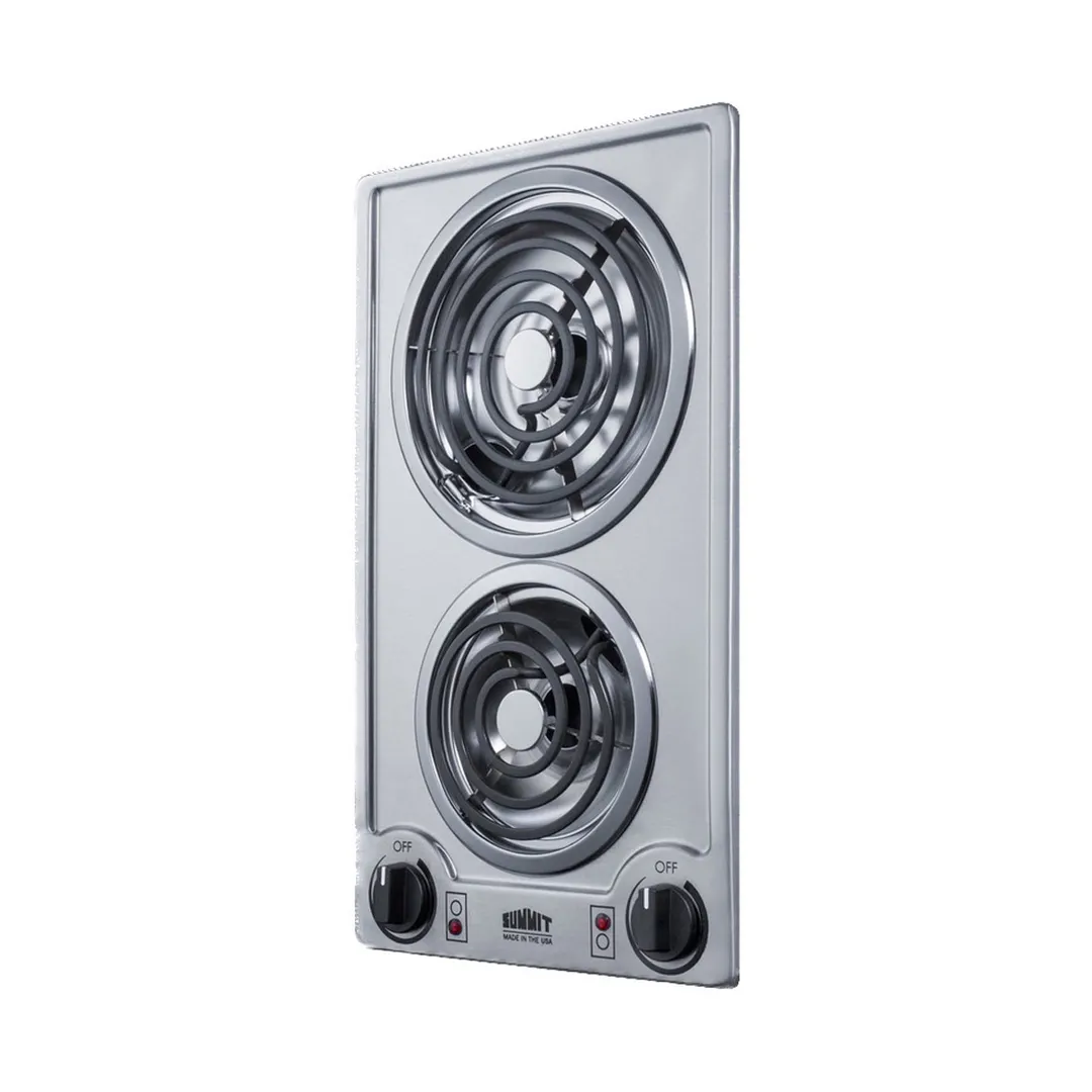 Summit CCE227SS 12" Electric Radiant Cooktop w/ (2) Spiral Burners, Manual Controls, Stainless Steel, 1.625 kW, 230v