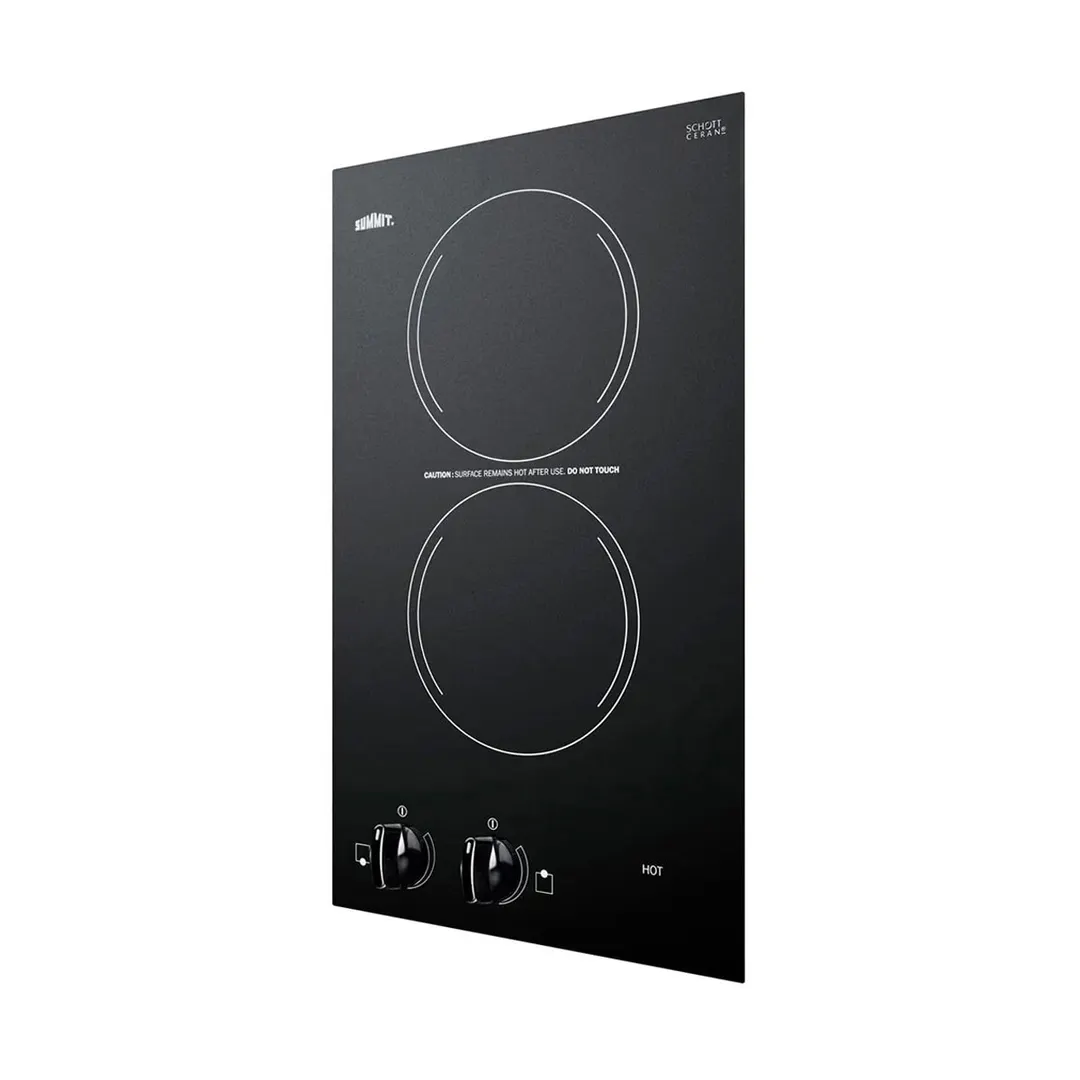 Summit CR2110B 12" Electric Radiant Cooktop w/ (2) Burners, Black Smooth Ceramic Glass Surface, 2.4 kW, 115v