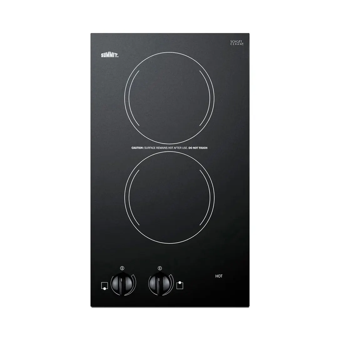 Summit CR2110B 12" Electric Radiant Cooktop w/ (2) Burners, Black Smooth Ceramic Glass Surface, 2.4 kW, 115v