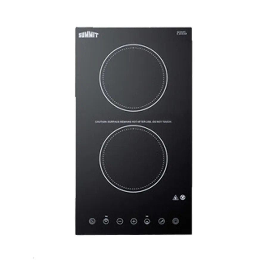 Summit CR2B15T1B 12" Electric Radiant Cooktop w/ (2) Burners, Black Ceramic Glass, Digital Controls, 2.4 kW, 115v