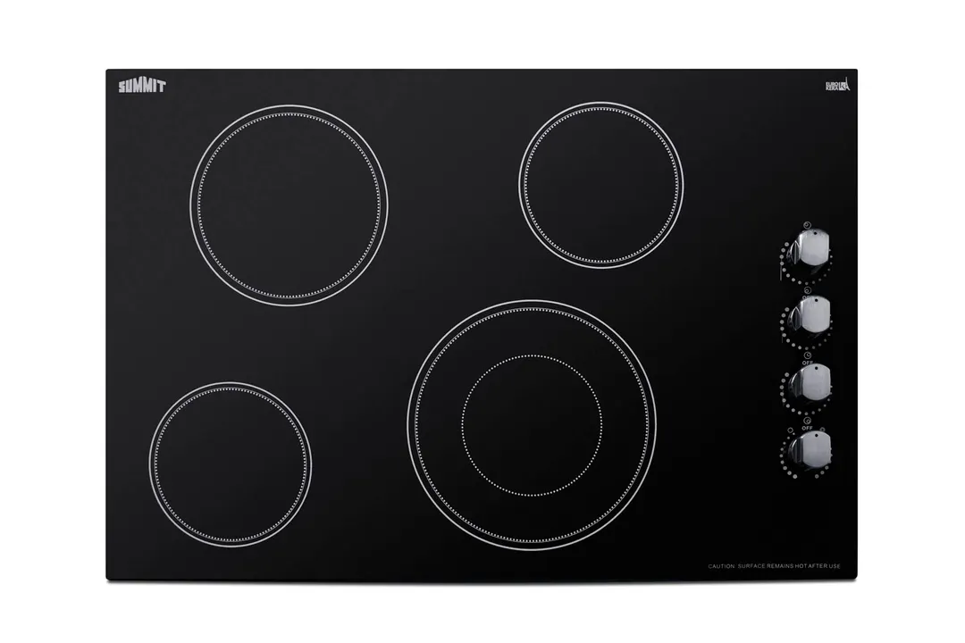 Summit CR4B30MB 30" Electric Radiant CookTop w/ (4) Burners, Black Ceramic Glass, Manual Controls, 6.0 kW, 240v