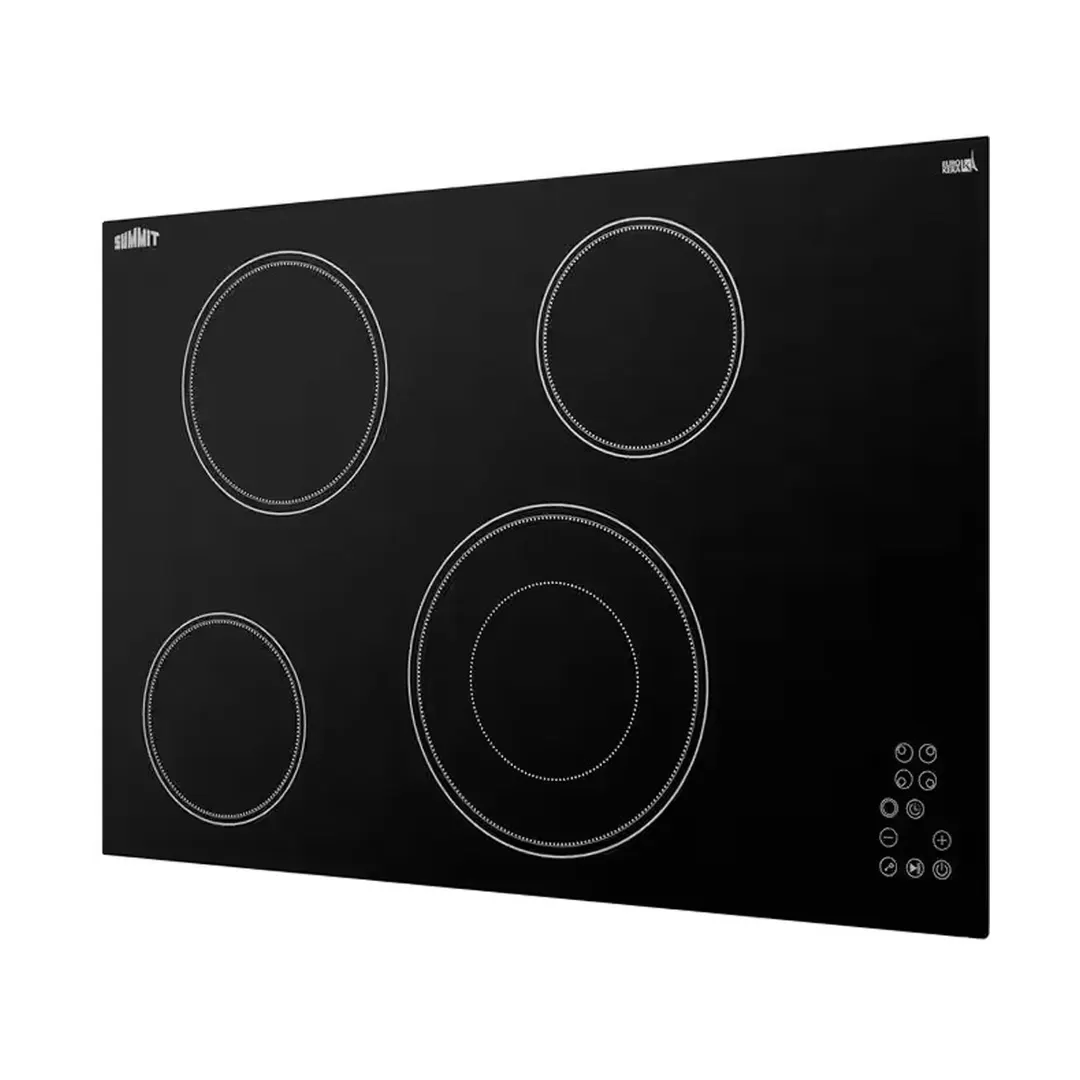 Summit CR4B30T11B 30" Electric Radiant Cooktop w/ (4) Burners, Black Ceramic Glass, Digital Controls, 6.7 kW, 240v
