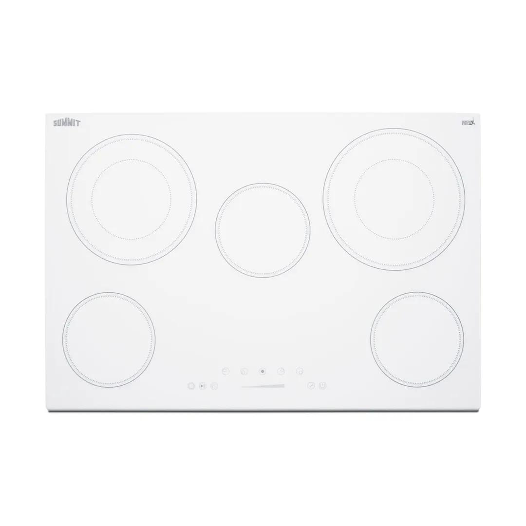 Summit CR5B30T8W 30" Electric Radiant Cooktop w/ (5) Burners, White Ceramic Glass, Digital Controls, 7.2 kW, 240v