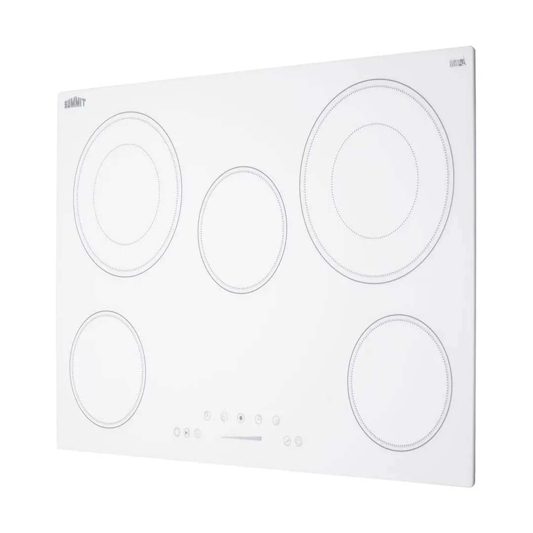 Summit CR5B30T8W 30" Electric Radiant Cooktop w/ (5) Burners, White Ceramic Glass, Digital Controls, 7.2 kW, 240v