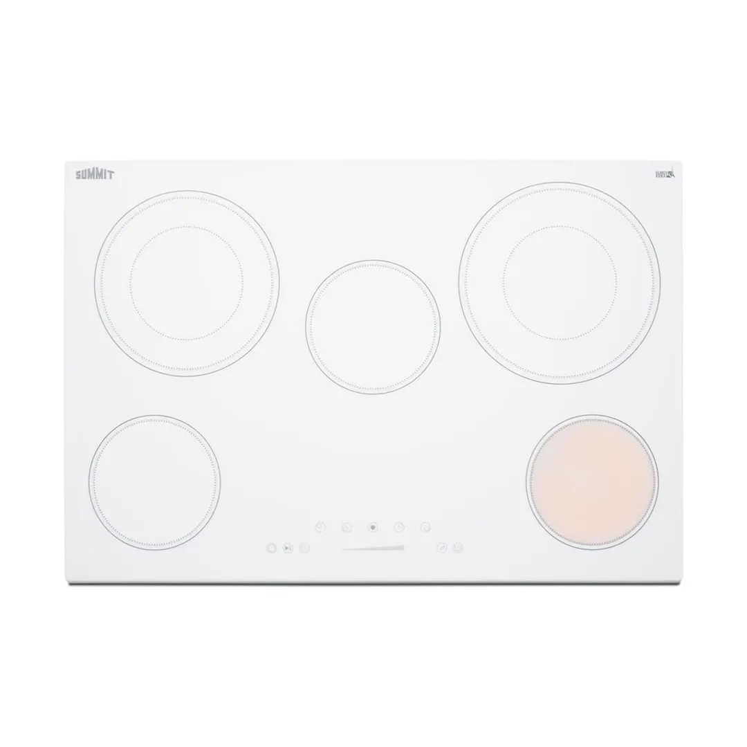 Summit CR5B30T8W 30" Electric Radiant Cooktop w/ (5) Burners, White Ceramic Glass, Digital Controls, 7.2 kW, 240v
