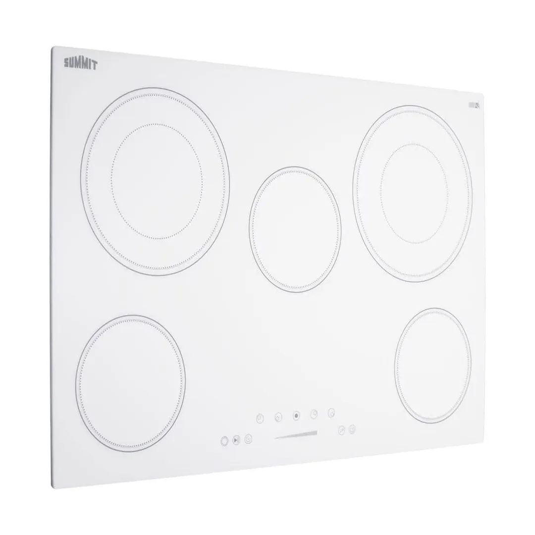 Summit CR5B30T8W 30" Electric Radiant Cooktop w/ (5) Burners, White Ceramic Glass, Digital Controls, 7.2 kW, 240v