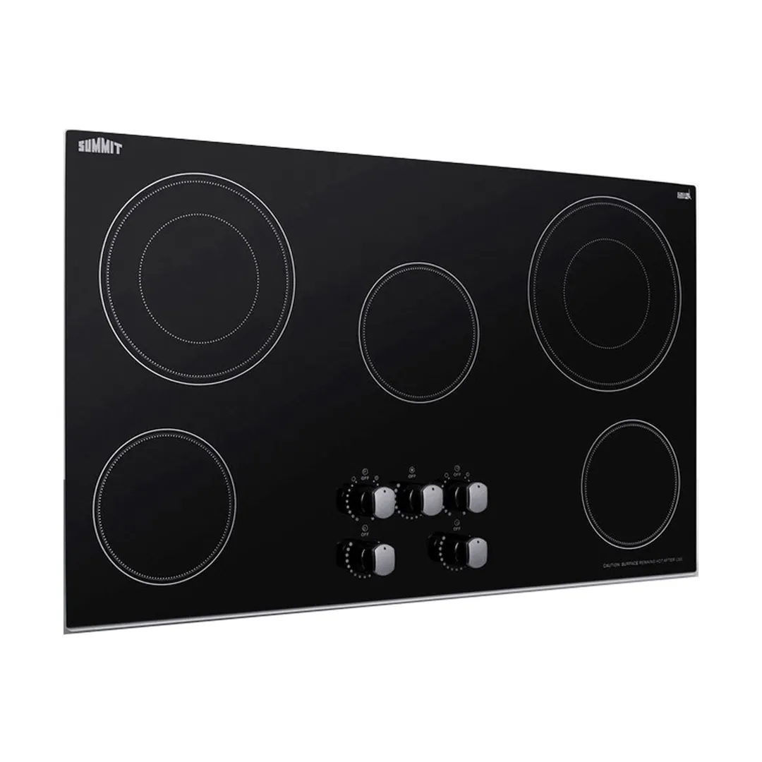 Summit CR5B36MB 35" Electric Radiant Cooktop w/ (5) Burners, Black Ceramic Glass, Manual Controls, 7.7 kW, 240v
