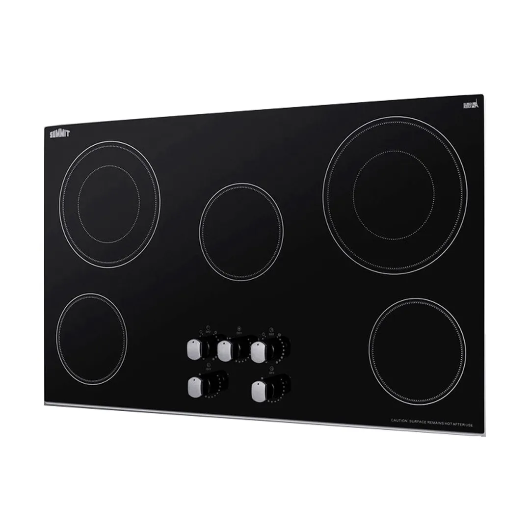 Summit CR5B36MB 35" Electric Radiant Cooktop w/ (5) Burners, Black Ceramic Glass, Manual Controls, 7.7 kW, 240v