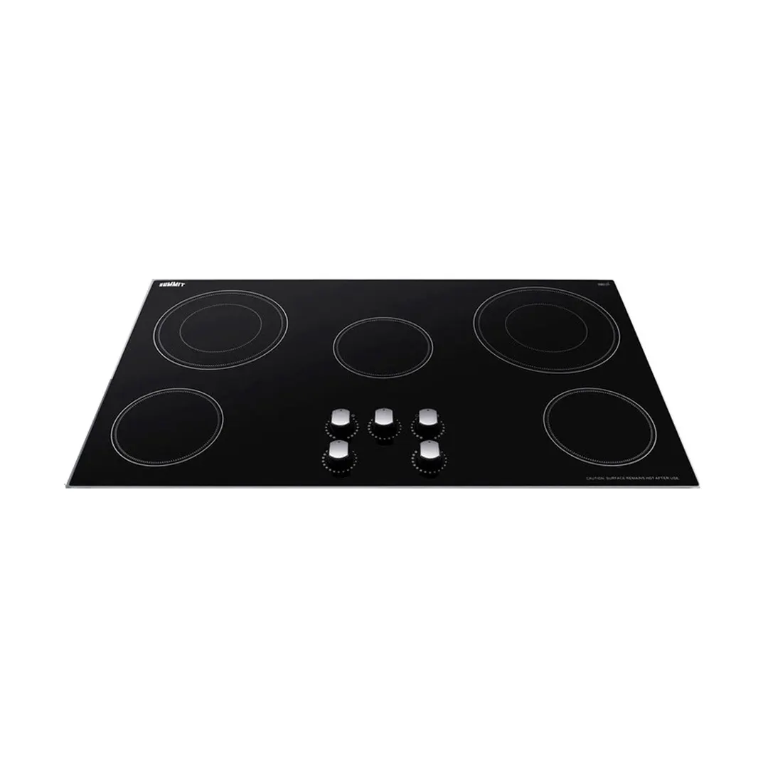 Summit CR5B36MB 35" Electric Radiant Cooktop w/ (5) Burners, Black Ceramic Glass, Manual Controls, 7.7 kW, 240v