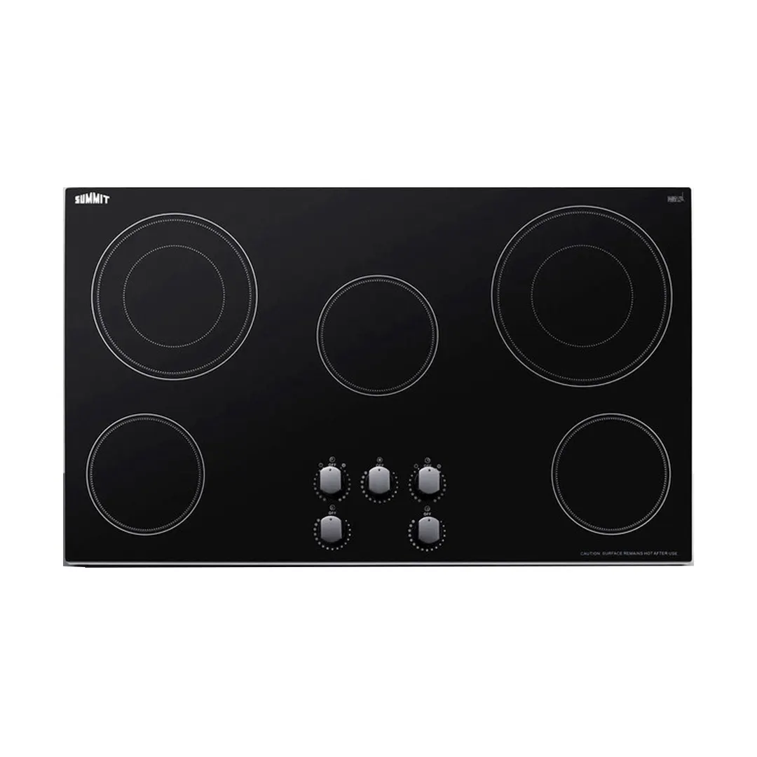Summit CR5B36MB 35" Electric Radiant Cooktop w/ (5) Burners, Black Ceramic Glass, Manual Controls, 7.7 kW, 240v